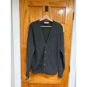 Amana Woolen Mill USA Grandpa Cardigan Sweater Button Front Charcoal Acrylic